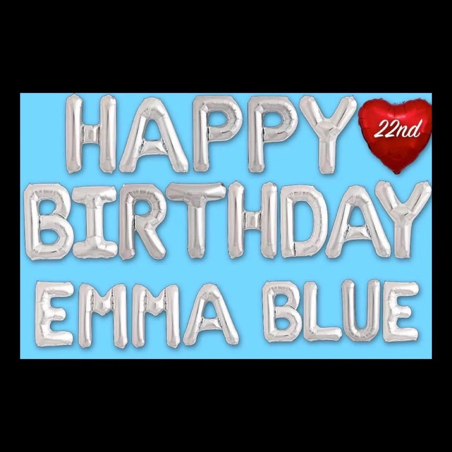 Personalized Birthday in Silver Balloons